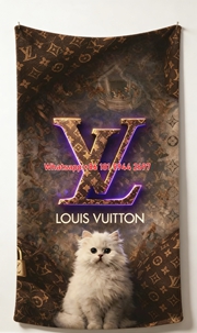 LV Neon Logo & Persian Cat Blanket Luxury LV Monogram Cat Blanket 086